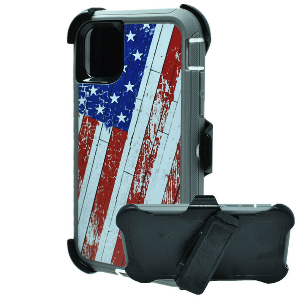 Premium Camo Heavy Duty Case with Clip for iPHONE 11 Pro Max 6.5 (USA Flag)